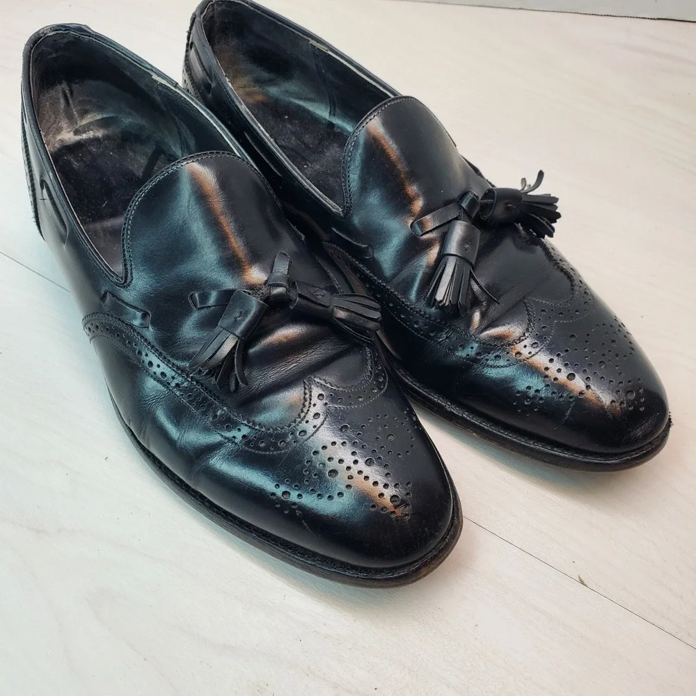 Johnson Murphy Mens Black Leather Wingtip Tassel Loafer Dress Shoes Size 10 B